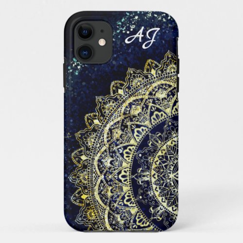 Elegant Blue and Gold Yoga Mandala Abstract Art iPhone 11 Case