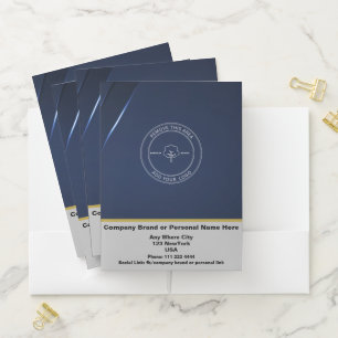 Elegant Blue and Golden Line Custom Pocket Folder