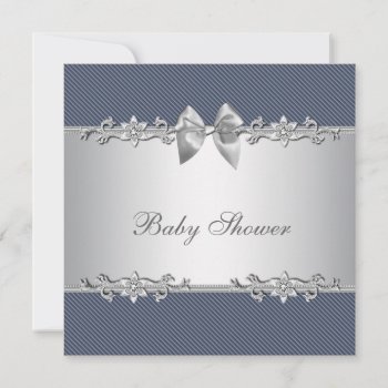 Elegant Blue And Gray Baby Boy Shower Invitation by BabyCentral at Zazzle