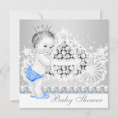 Elegant Blue and Gray Prince Baby Shower Invitation