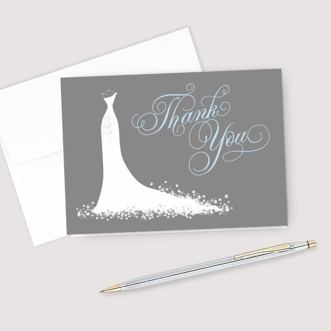 Elegant Blue and Gray Wedding Gown Bridal Shower Thank You Card (Creator Uploaded)