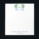Elegant Blue And Green Boxwood Monogram Notepad<br><div class="desc">Stylish notepad design in classic blue and green,  featuring a 3 letter monogram and my boxwood / ginger jar illustrations,  originally handpainted in watercolor before being scanned into digital form. Please note that if you don't need / want the text at the bottom,  you can simply delete this.</div>