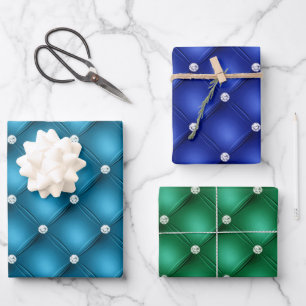 Elegant Blue and Green Diamond Tufted Patterns Wrapping Paper Sheets