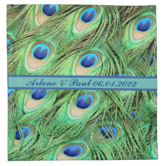 Elegant Blue and Green peacock feathers Cloth Napkin