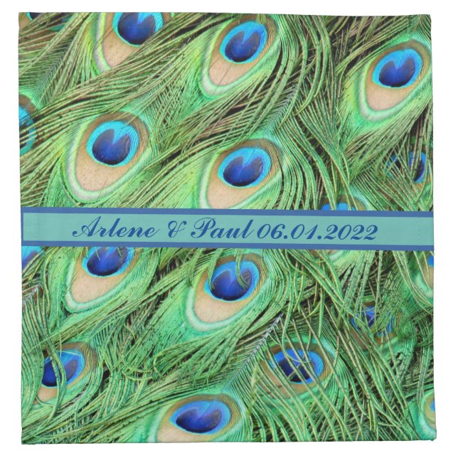 Elegant Blue and Green peacock feathers  Cloth Napkin (Front)