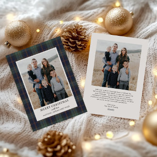 Elegant Blue and Green Plaid Photo Christmas Holiday Card