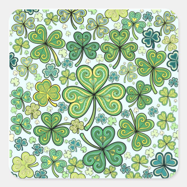 Elegant Blue and Green Shamrock Pattern Sticker (Front)