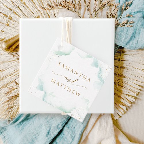 Elegant Blue and Green Watercolor Wedding Favor Tags