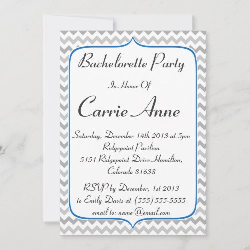 Elegant Blue and Grey Chevron Bachelorette Party Card