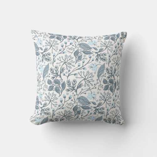 elegant blue and grey leaves throw pillow