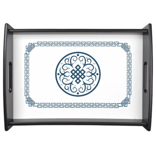 Elegant Blue and Grey Mongolian Pattern  Serving Tray