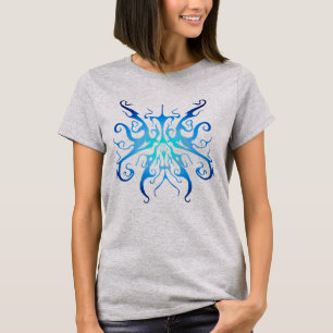 Elegant Blue and Grey Tribal Mask Abstract Design T-Shirt