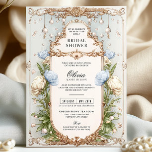 Elegant Blue and Ivory Floral Bridal Shower Invitation