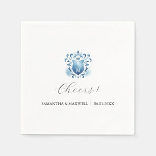 Elegant Blue and Monogrammed Crest Napkins