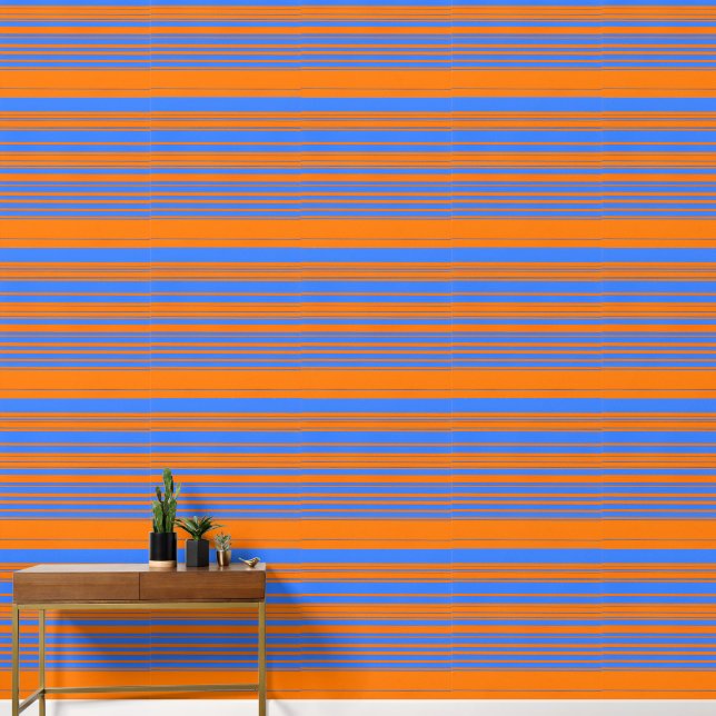 Elegant Blue and Orange stripes Wallpaper (Hallway)