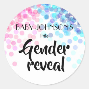 Elegant blue and pink confetti baby gender reveal classic round sticker