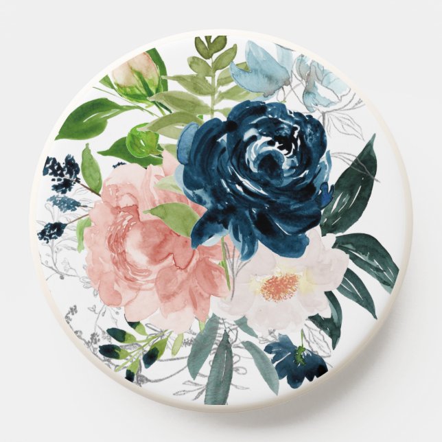 Elegant Blue and Pink Flowers Floral PopSocket (Popsocket)