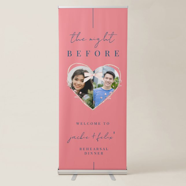 Elegant Blue And Pink Rehearsal Dinner Welcome Retractable Banner (Front)