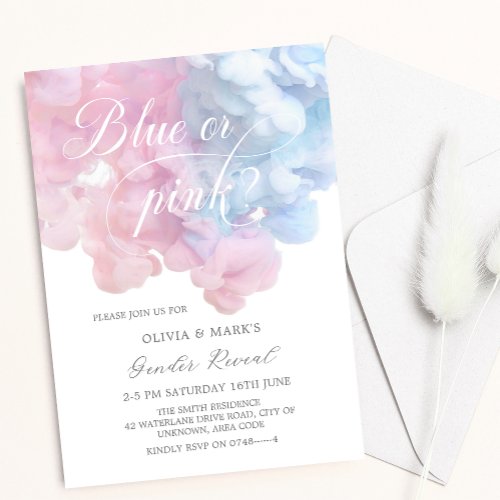 Elegant blue and pink smoke Baby Gender Reveal Invitation