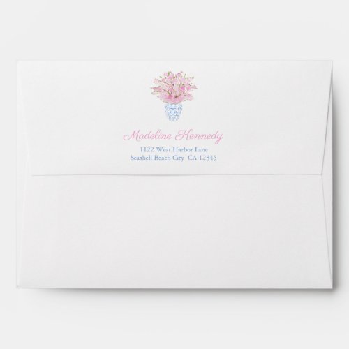 Elegant Blue And Pink Wedding Return Address Envelope