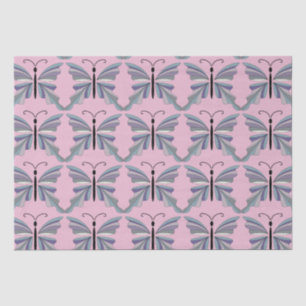Elegant blue and purple butterfly on pink tissue paper