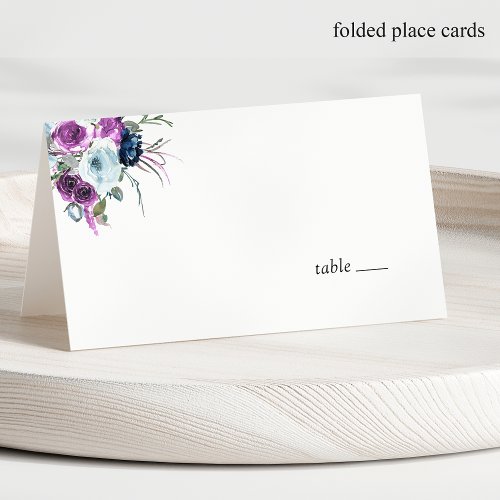 Elegant Blue and Purple Floral Wedding Place Card