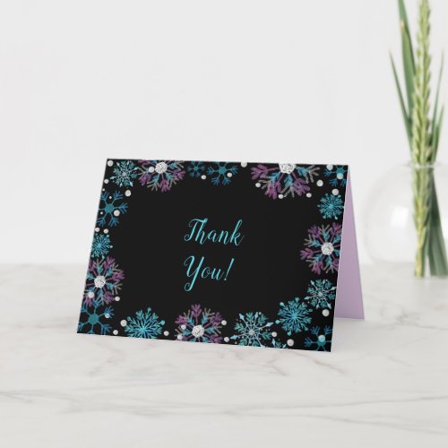 Elegant Blue and Purple Snowflakes Christmas Thank You Card