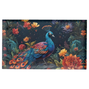Elegant Blue and range Peacock Star Filled Garden Place Card Holder