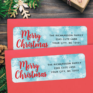 Elegant Blue and Red Merry Christmas Label