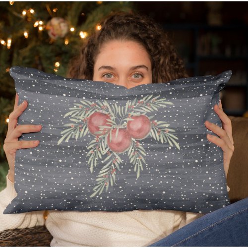 Elegant Blue and Red Snowy botanical Christmas  Accent Pillow