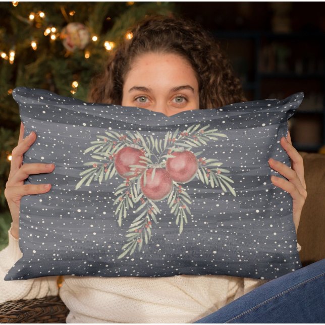 Elegant Blue and Red Snowy botanical Christmas  Accent Pillow (Creator Uploaded)