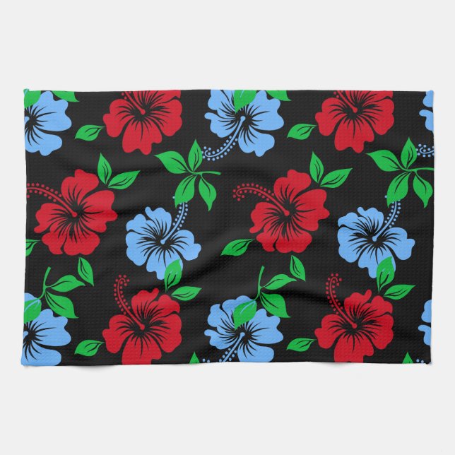 Elegant blue and Red Tropical Floral Pattern | Kitchen Towel (Horizontal)