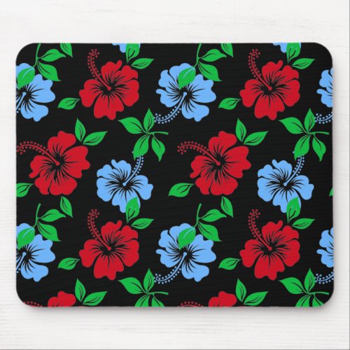 Elegant blue and Red Tropical Floral Pattern  Mouse Pad