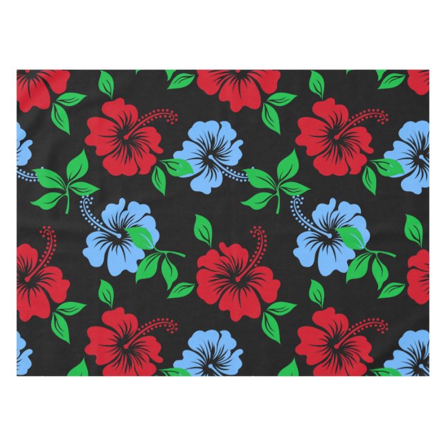 Elegant blue and Red Tropical Floral Pattern | Tablecloth (Front (Horizontal))