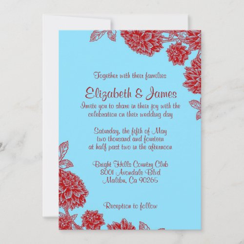 Elegant Blue And Red Wedding Invitations