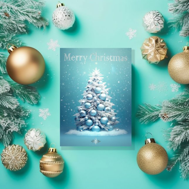 Elegant Blue and Silver Christmas Photo Holiday Card (Elegant Winter wonderland ice blue Christmas Photo Greeting Card)