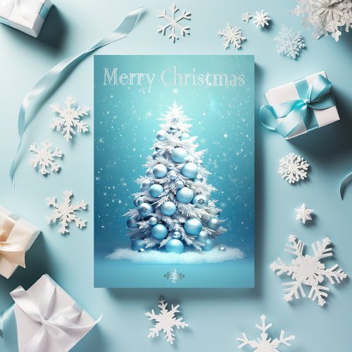 Elegant Blue and Silver Christmas Tree Holiday Postcard