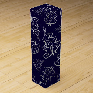 Elegant Blue and Silver Faux Foil Christmas Tree Wine Box