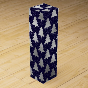 Elegant Blue and Silver Faux Foil Christmas Tree Wine Box