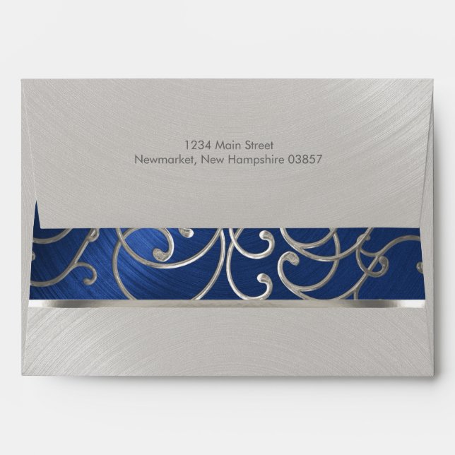 Elegant Blue and Silver Filigree Envelope (Back (Top Flap))