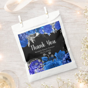 Elegant Blue and Silver Flowers Sweet Sixteen Favor Bag