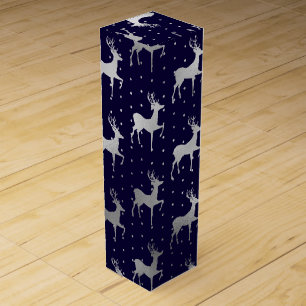 Elegant Blue and Silver Foil Reindeer Christmas Wine Box