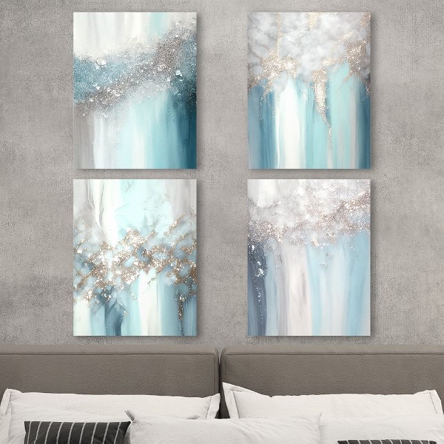  Elegant Blue and Silver Glitter Abstract Wall Art Acrylic Photo Tile (Creator Uploaded)
