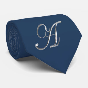Elegant Blue and Silver Gray Monogram A Neck Tie