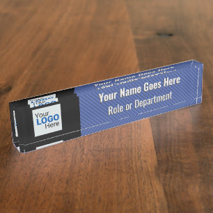Elegant Blue and Silver Gray with business logo Desk Name Plate
