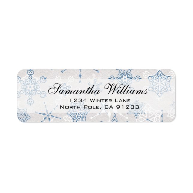 Elegant Blue and SIlver Holiday Snowflake Label (Front)