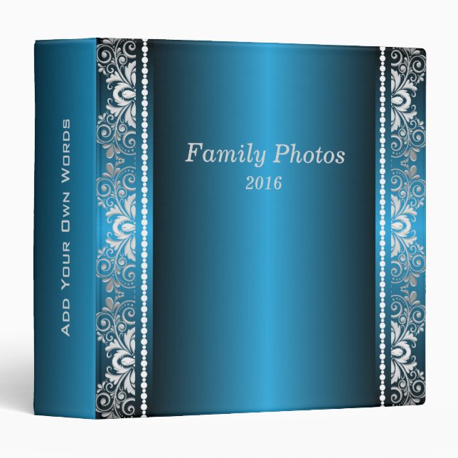 Elegant Blue and Silver Lace 3 Ring Binder (Front/Spine)