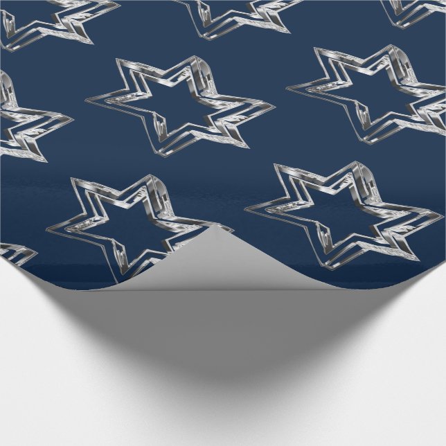 Elegant Blue and Silver Look Stars Pattern Wrapping Paper (Corner)