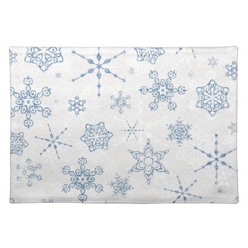 Elegant Blue and Silver Snowflake Print Cloth Placemat