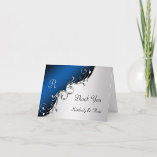 Elegant Blue and Silver Swirls Thank You Cards